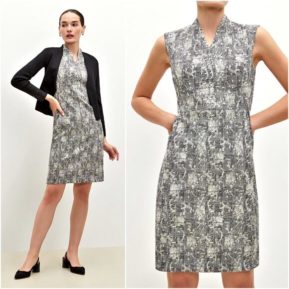 MM LAFLEUR Aditi Sheath Dress in Black & White Crackle Size 6 Career Workwear - Picture 1 of 10